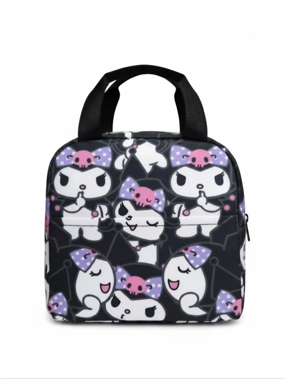 Anime Kuromi Insulated Lunch Bag All Over Print Black Purple Bow Tote NWT